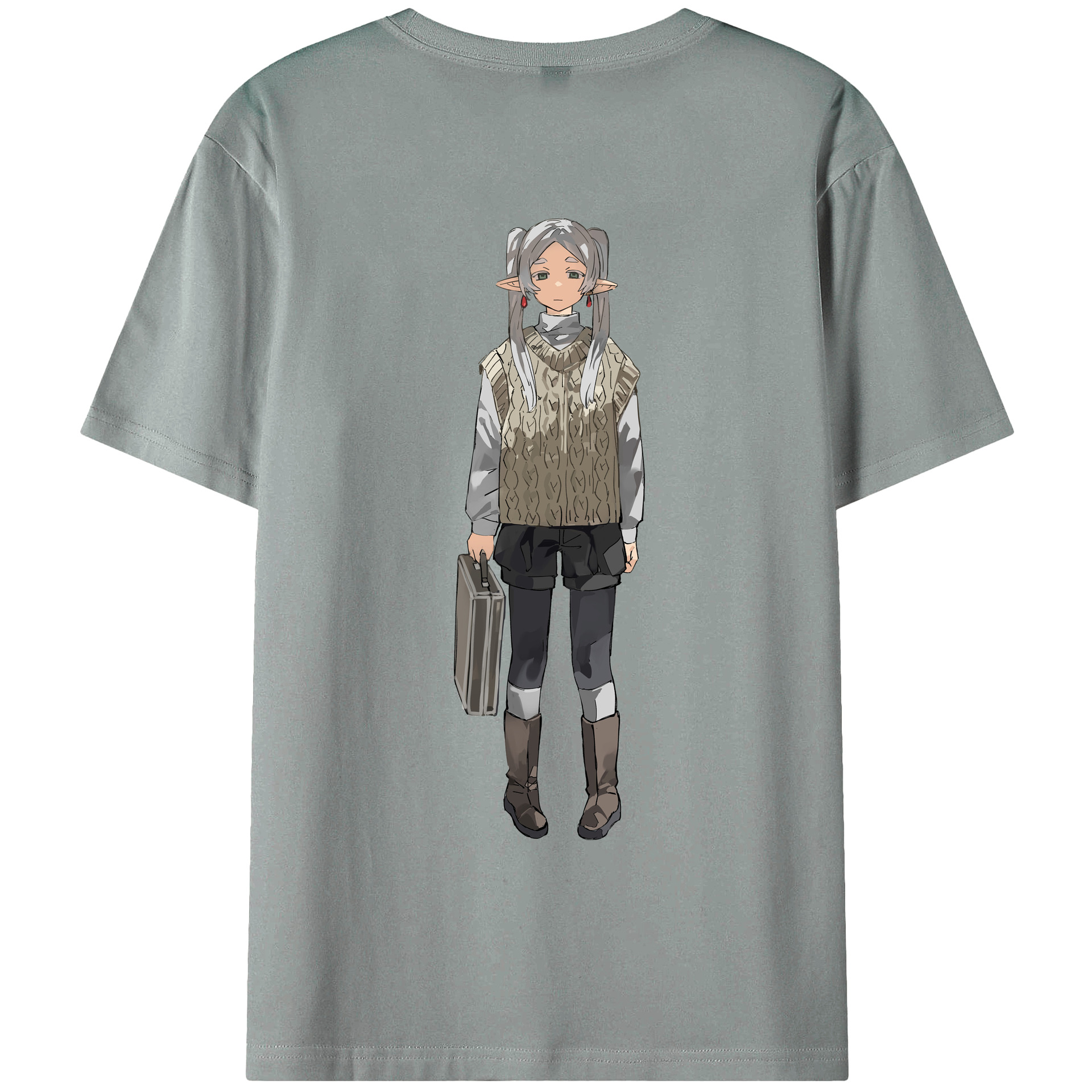 （画像用） 葬送のフリーレン Frieren 綿100％ メンズ半袖Tシャツ（バックプリント） 通気性